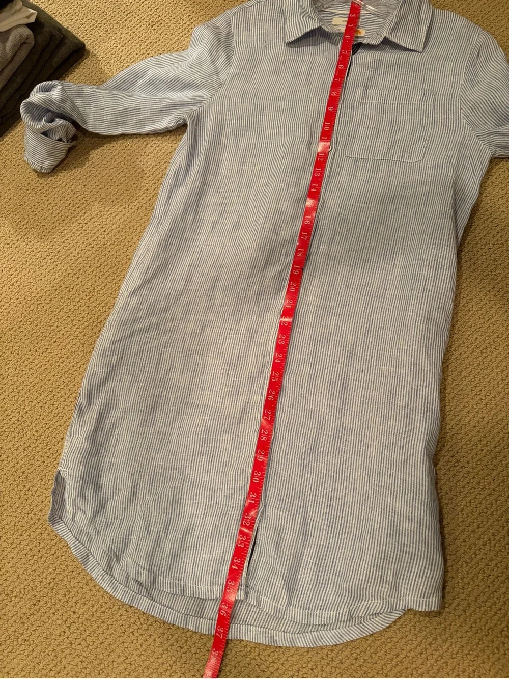 C&C California Light Blue Striped Linen Shirt swim cover up Small